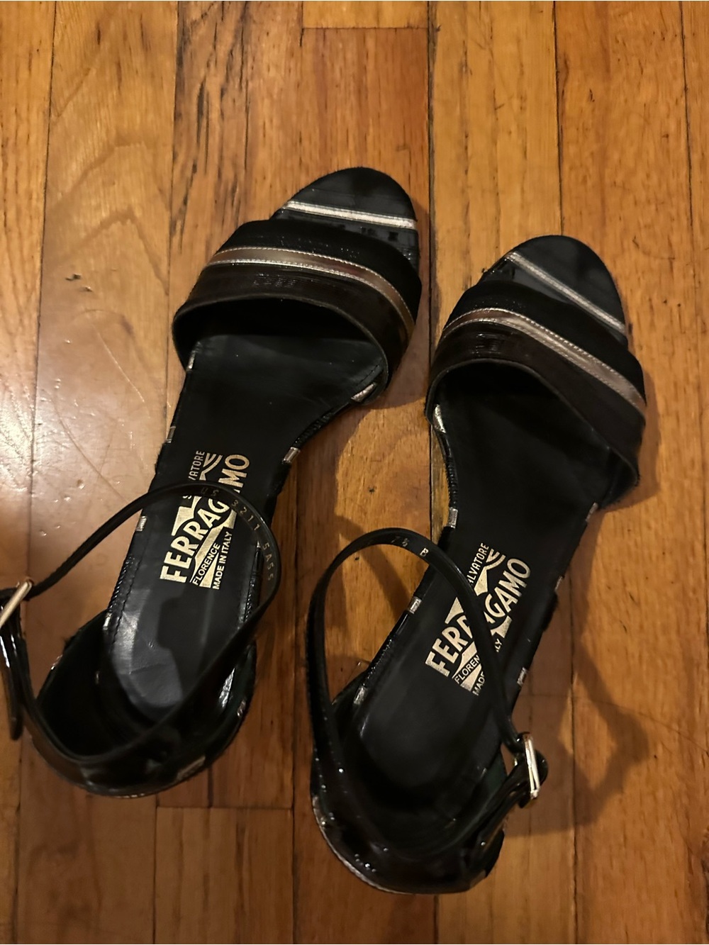 Women’s Ferragamo Black Block Heel Sandals - Chic Evening Style